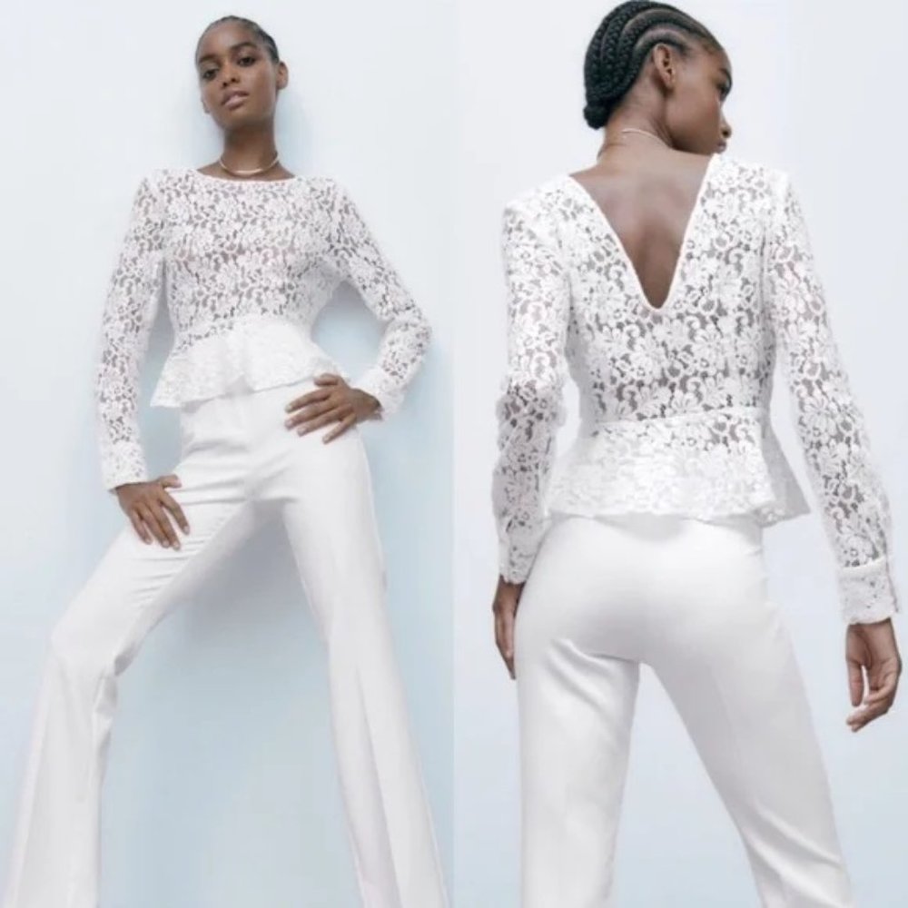 Zara Lace Long Sleeve Peplum Top